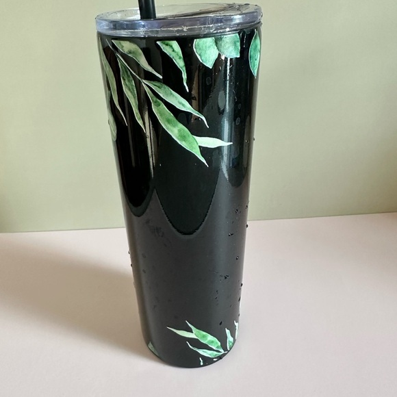 Custom Green Leaf Black Travel Tumbler Drinkware 20oz - Picture 6 of 7